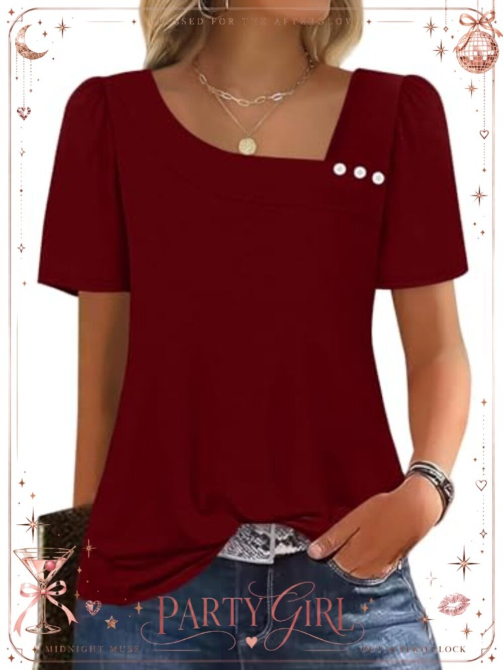 Womens Square Neck Puff Sleeve Tunic Top Short Sleeve Summer Blouse